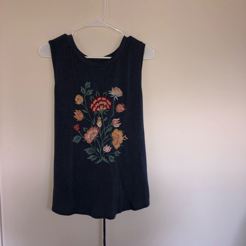 Navy Blue Tank with Flowers